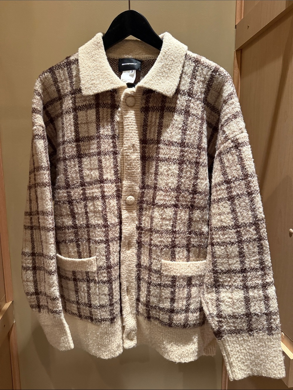 Prince Cream and Brown Plaid Teddy Coat